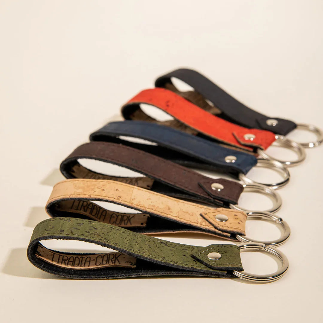 Colorful cork keychains with metal rings, eco-friendly gift at Qu!rk Boutique