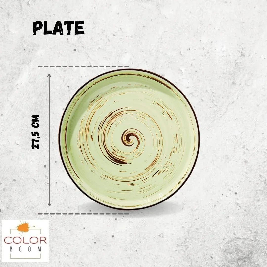Green swirl plate, 27.5 cm diameter, artisan tableware at Qu!rk Boutique & Gift Shop