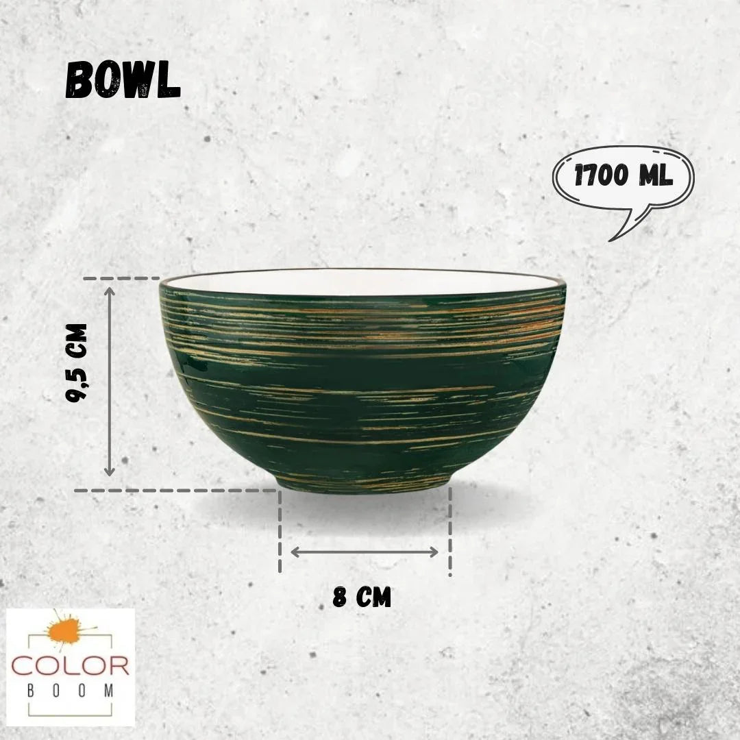 Green and gold ceramic bowl, 1700ml, 9.5cm tall, 8cm base, from Qu!rk Boutique.
