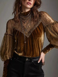 Velvet and Lace Mock Neck Blouse - Qu!rk Boutique