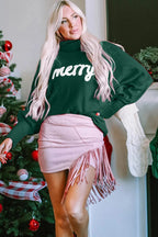 Double Take Full Size Merry Christmas Turtleneck Long Sleeve Sweater - Qu!rk Boutique