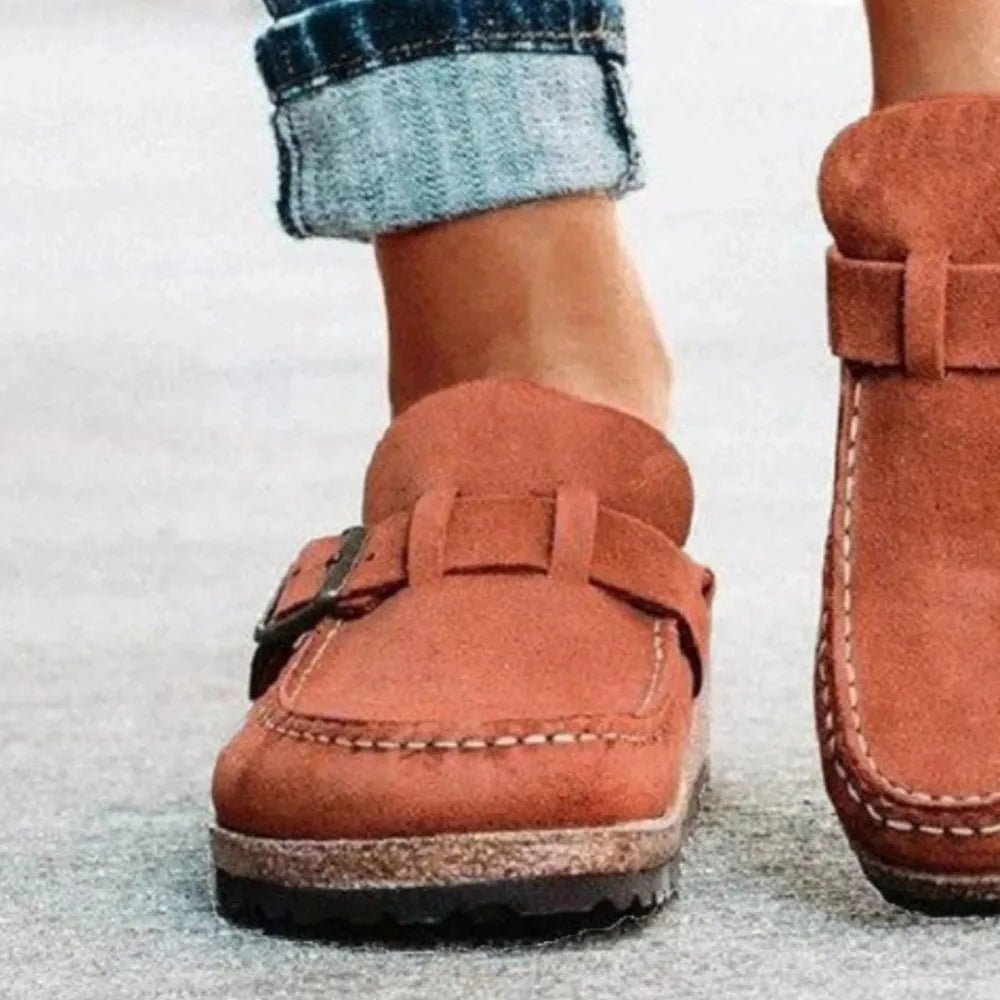 Round Toe Low Heel Buckle Loafers - Qu!rk Boutique