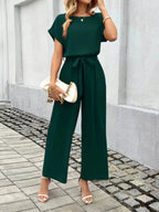 Tie Waist Wide Leg Jumpsuit - Qu!rk Boutique