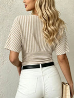 Striped Surplice Short Sleeve Top - Qu!rk Boutique