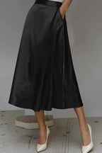Satin A-Line Midi Skirt - Qu!rk Boutique