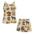 Baha Ranch Vintage Cowboy Collage Pajama Lounge Tank Shorts Set Made in America - Qu!rk Boutique