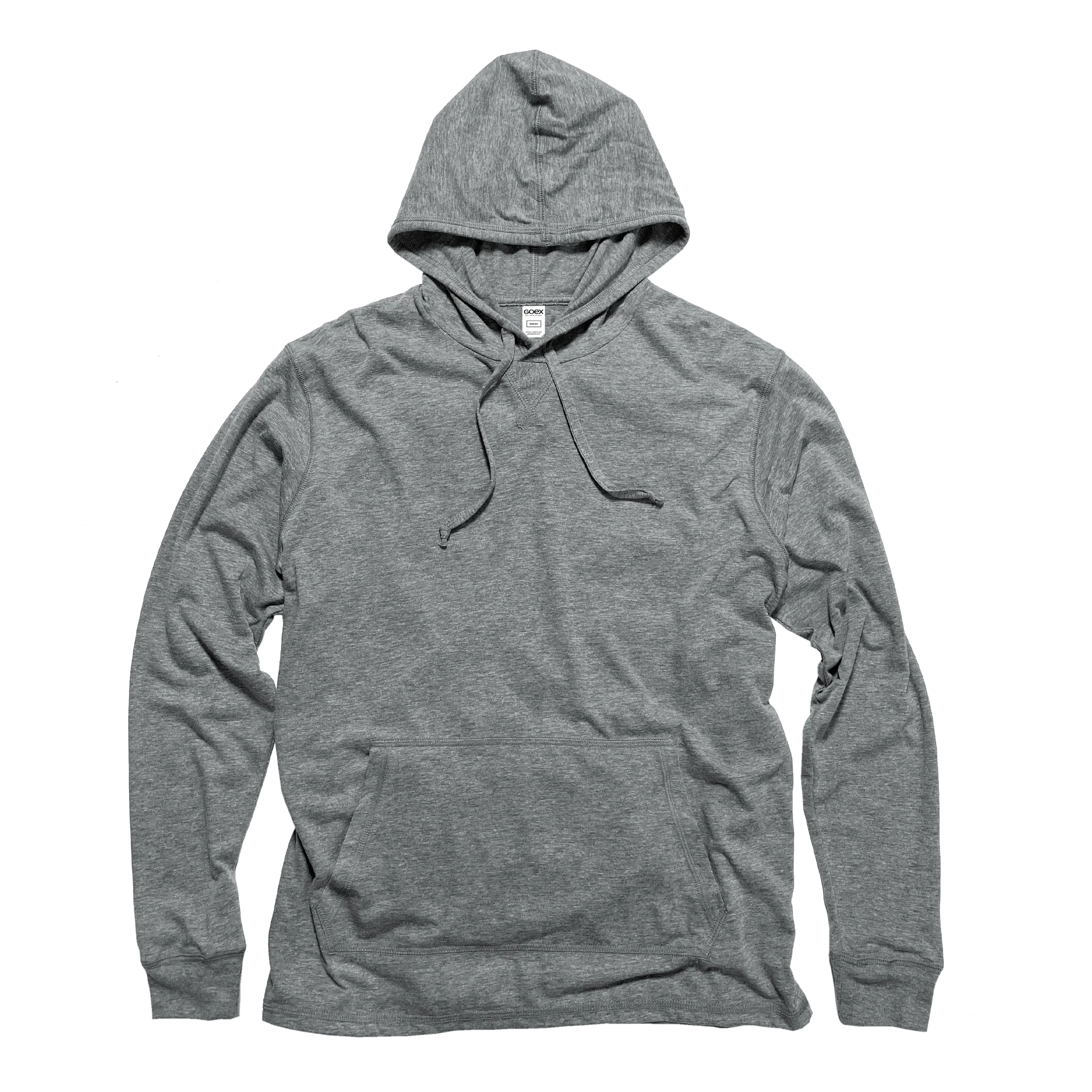 Heather grey sustainable hoodie with front pocket and drawstring, Qu!rk Boutique style