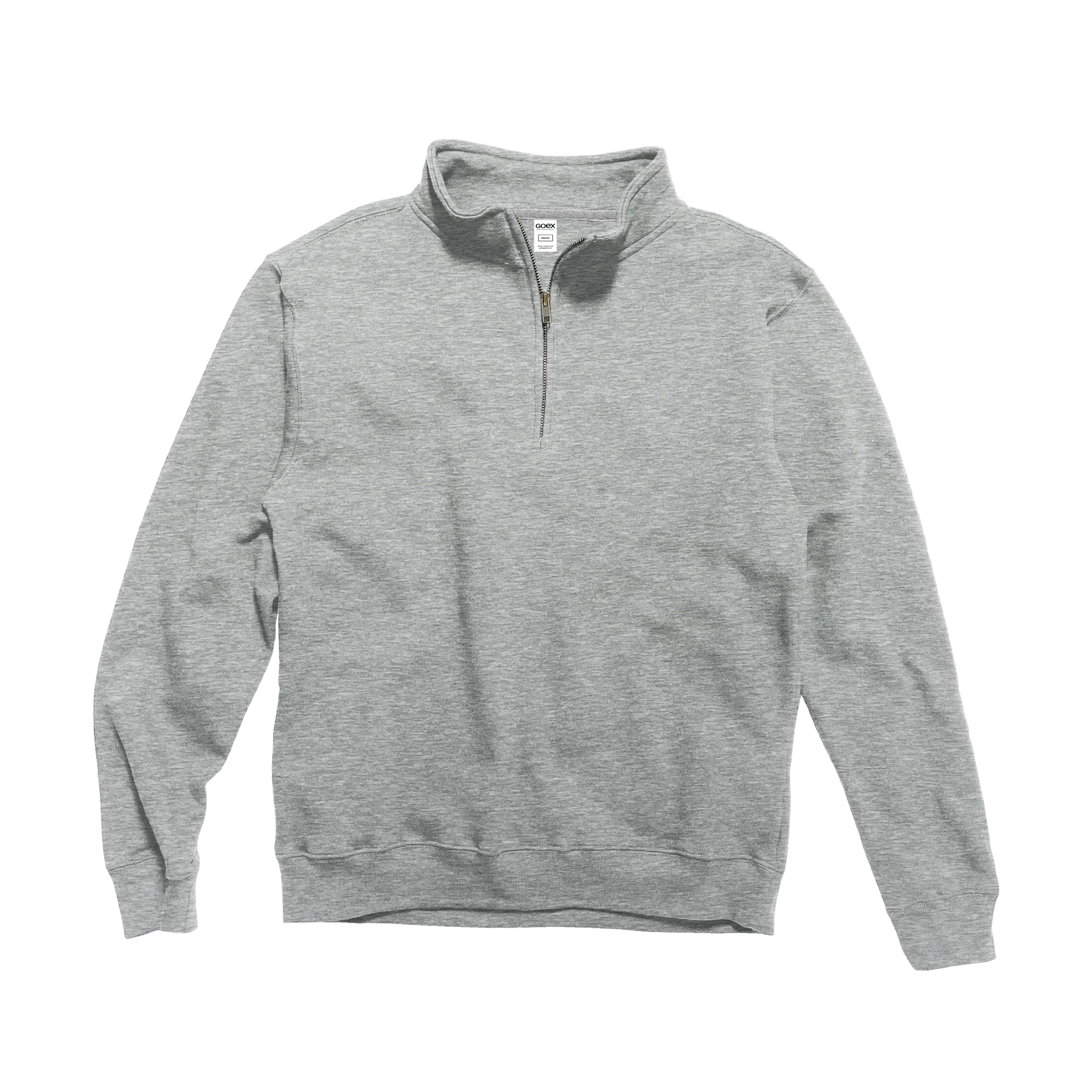 Light grey quarter-zip pullover sweatshirt with stand collar, featured at Qu!rk Boutique