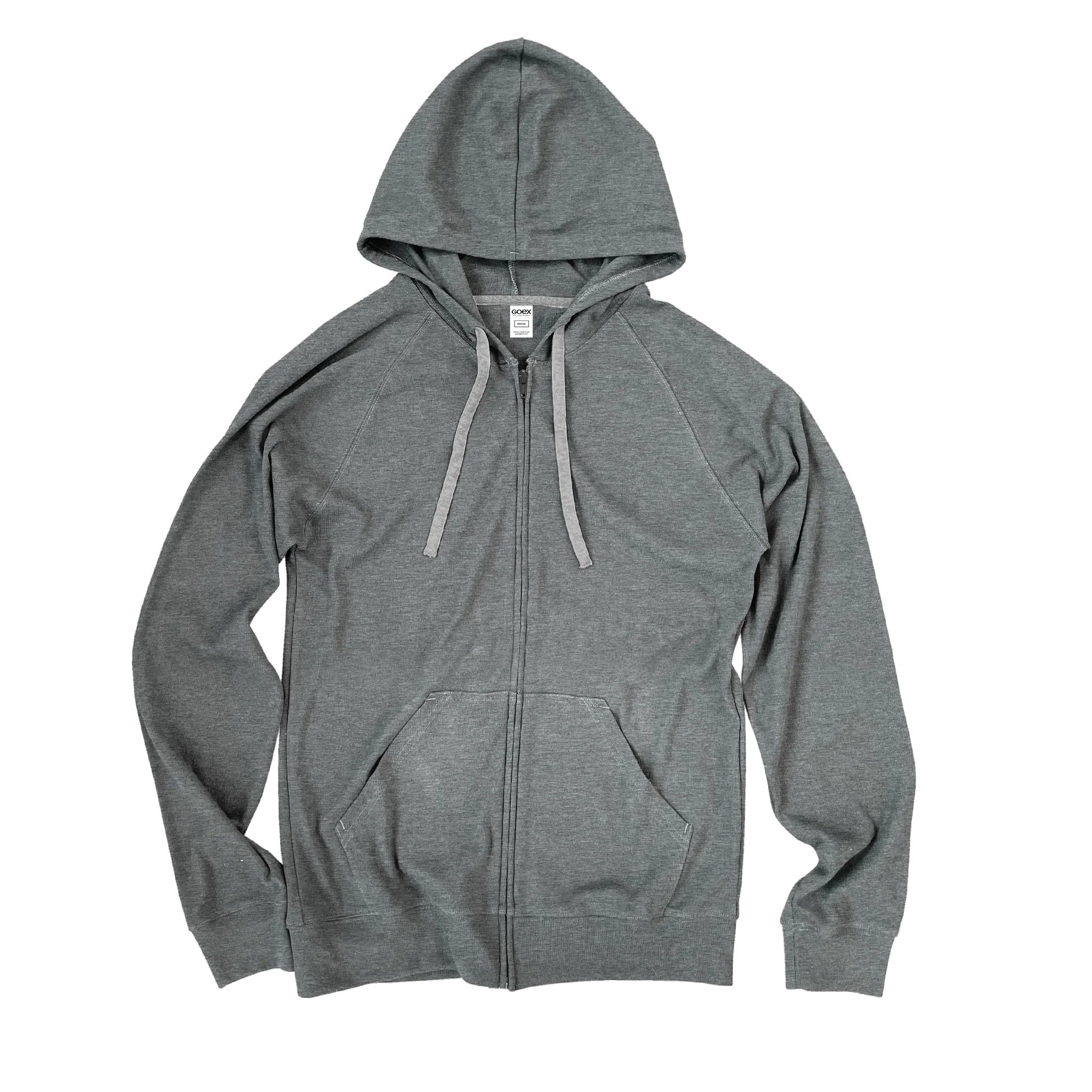 Heather grey zip-up hoodie with drawstrings and kangaroo pockets, Qu!rk Boutique apparel