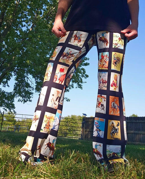 Baha Ranch Vintage Cowboy Collage Western Flare Pants - Qu!rk Boutique