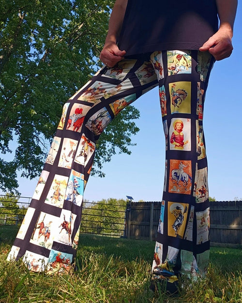 Baha Ranch Vintage Cowboy Collage Western Flare Pants - Qu!rk Boutique