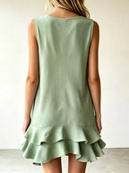 Full Size Sleeveless V-Neck Tiered Ruffle Mini Dress Plus Size - Qu!rk Boutique