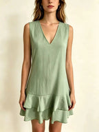Full Size Sleeveless V-Neck Tiered Ruffle Mini Dress Plus Size - Qu!rk Boutique