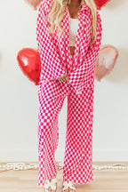 Checkerboard Print Long Sleeve Top and Pants Set - Qu!rk Boutique