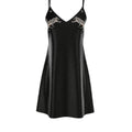 Black satin slip dress with leopard embroidery and thin shoulder straps