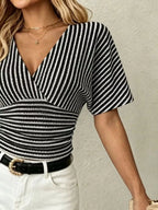 Striped Surplice Short Sleeve Top - Qu!rk Boutique