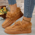 Bow Furry Round Toe Flat Slip-Ons - Qu!rk Boutique