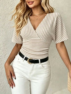 Striped Surplice Short Sleeve Top - Qu!rk Boutique