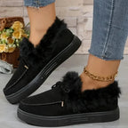 Bow Furry Round Toe Flat Slip-Ons - Qu!rk Boutique