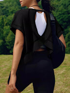 Cutout Back Short Sleeve T-Shirt - Qu!rk Boutique