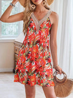 Tropical Leaf Print V-Neck Sleeveless Dress - Qu!rk Boutique