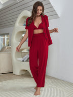 Short Sleeve Shirt, Bralette, and Pants Lounge Set - Qu!rk Boutique