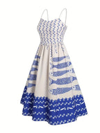 Sardine Print Spaghetti Strap Midi Dress - Qu!rk Boutique