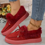 Bow Furry Round Toe Flat Slip-Ons - Qu!rk Boutique