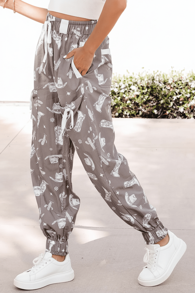 Time To Frolic! Western Cowgirl Printed Vintage Drawstring Pants - Qu!rk Boutique