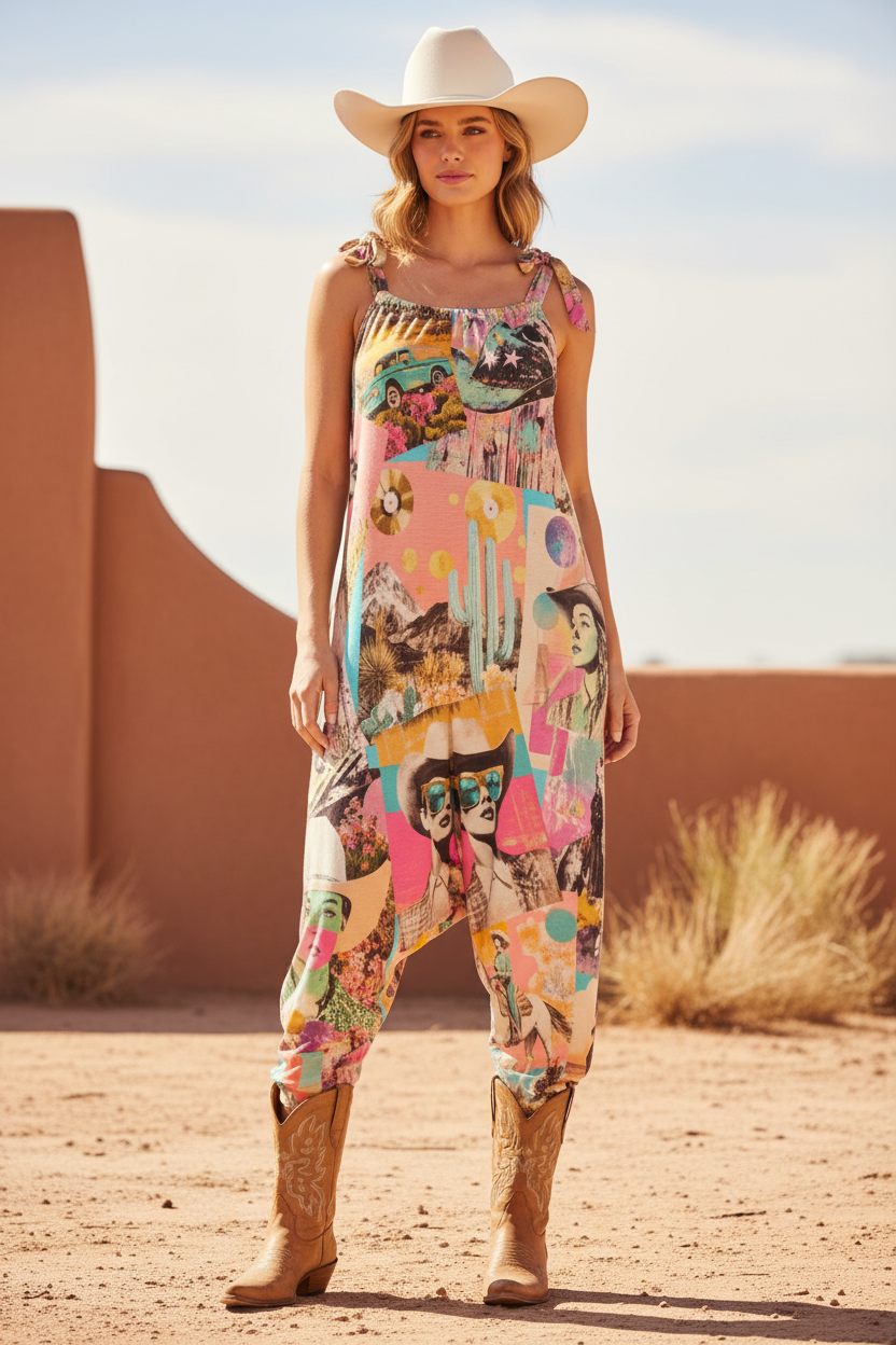 Colorful patterned jumpsuit on a white background