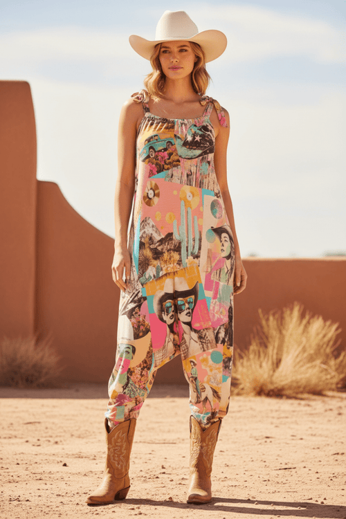 Baha Ranch Pop Western Collage Relaxed Fit Jumpsuit - Qu!rk Boutique