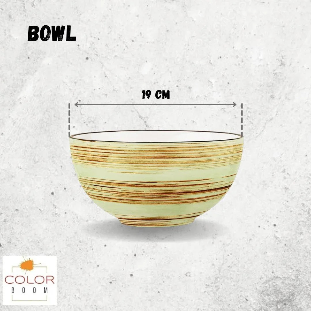 Eco-friendly 19 cm striped bamboo bowl on a textured background, Qu!rk Boutique kitchen decor