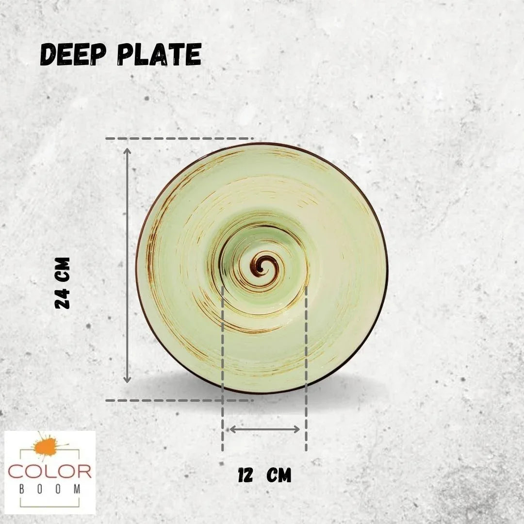 Green spiral deep plate, 24cm diameter, artist-designed, Qu!rk Boutique giftware