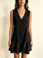 Full Size Sleeveless V-Neck Tiered Ruffle Mini Dress Plus Size - Qu!rk Boutique