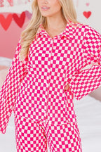Checkerboard Print Long Sleeve Top and Pants Set - Qu!rk Boutique
