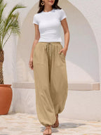 Casual Loose Fit Drawstring Waist Harem Joggers - Qu!rk Boutique