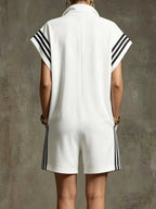 Striped Zip Front Short Sleeve Romper - Qu!rk Boutique