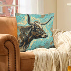 Baha Ranch Painted Longhorn Velvety Soft Pillow Case Made in America - Qu!rk Boutique