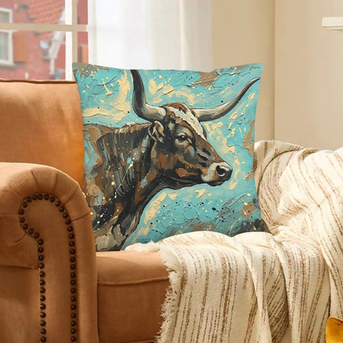 Baha Ranch Painted Longhorn Velvety Soft Pillow Case Made in America - Qu!rk Boutique