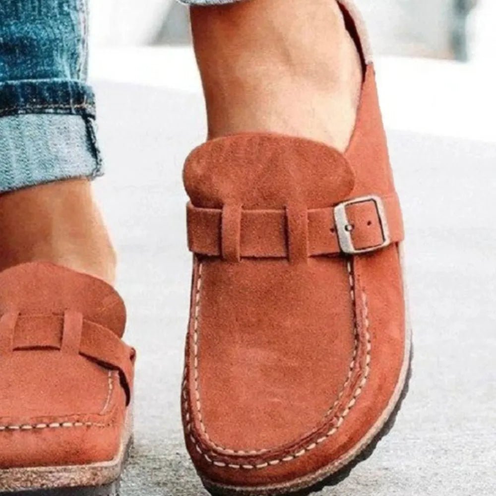 Round Toe Low Heel Buckle Loafers - Qu!rk Boutique