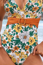 Ruffled Plunge Floral One-Piece Swimwear - Qu!rk Boutique