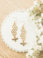Gold or Silver Honeybee Honeycomb Earrings - Qu!rk Boutique