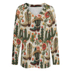 Baha Ranch Western Cactus Print Long Sleeve Top - Qu!rk Boutique