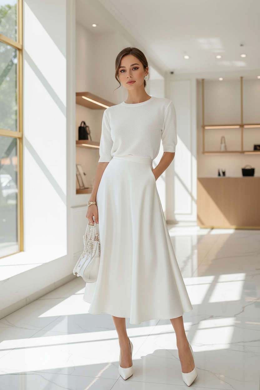 Satin A-Line Midi Skirt