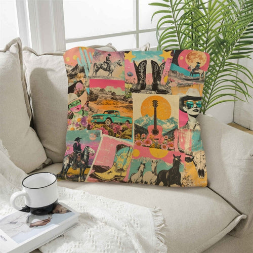 Baha Ranch Retro Pop Western Collage Pillow Case Made in America - Qu!rk Boutique