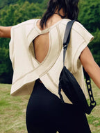 Cutout Back Short Sleeve T-Shirt - Qu!rk Boutique