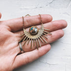 Sun Goddess Necklace - Sun Pendant with Copper Oyster Turquoise - Qu!rk Boutique