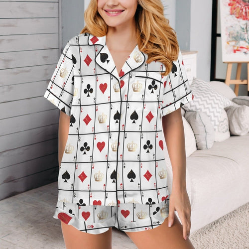 Baha Ranch Vegas Gambling Satin Ruffle Pajama Set - Qu!rk Boutique