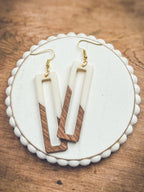 Rectangular White Resin and Wood Earrings - Qu!rk Boutique