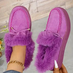 Bow Furry Round Toe Flat Slip-Ons - Qu!rk Boutique